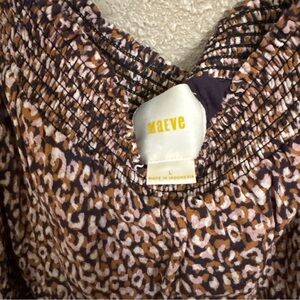 Maeve Leopard-Print Smocked Blouse in Brown and Pink on Plum